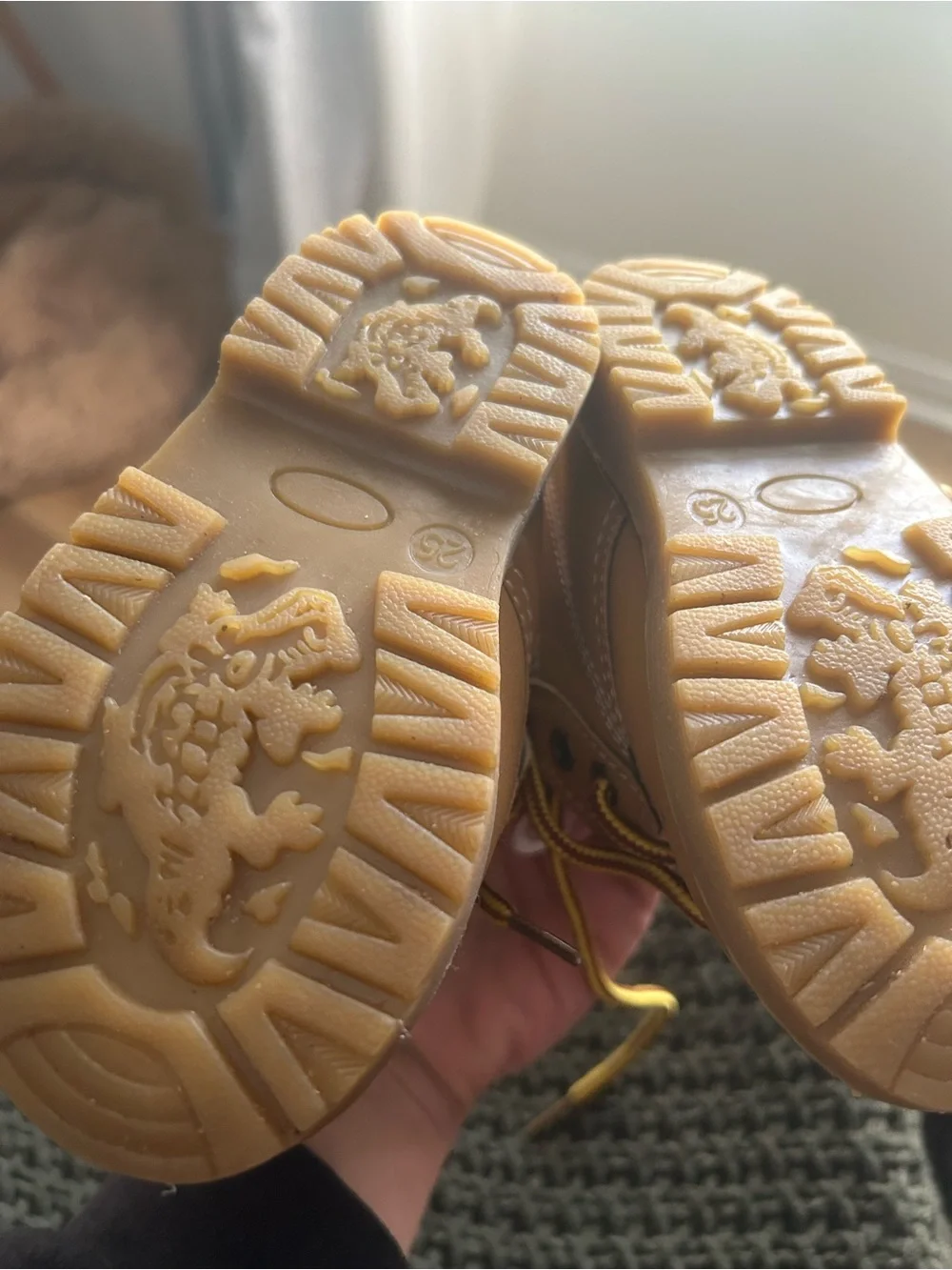 ComfyKids Tan Leather-Look Kids Boots with Yellow Laces